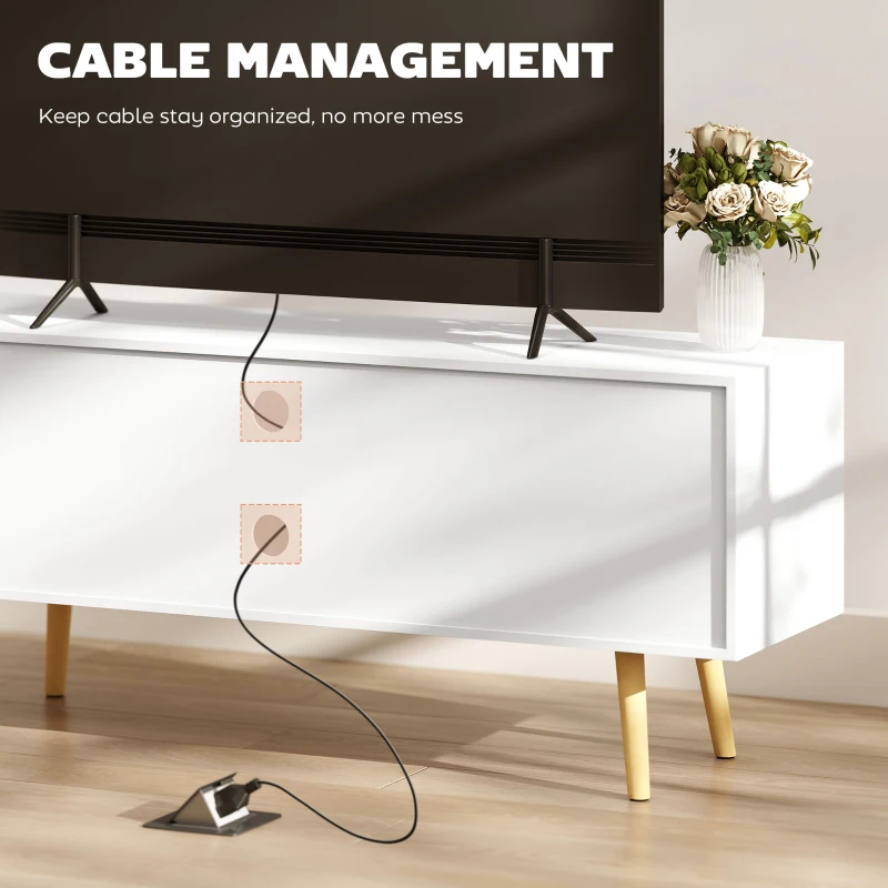 HOMCOM TV Stand Cabinet for TVs up to 55 Inches, Entertainment Unit with Storage Shelves and Wood Legs for Living Room, White