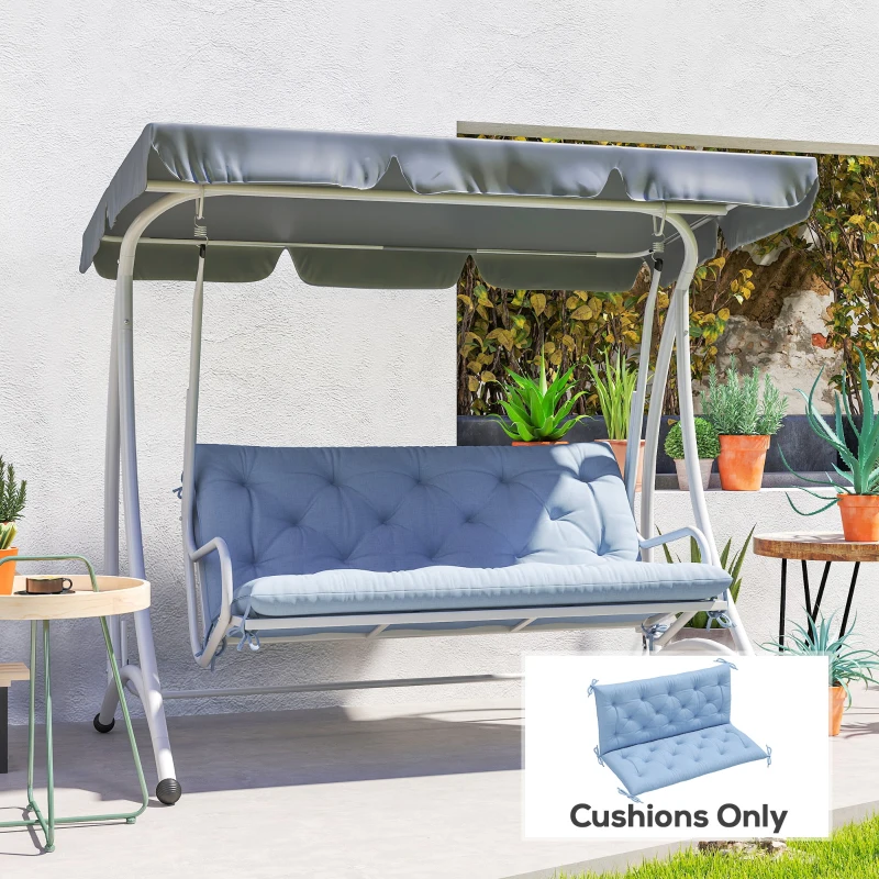 Outsunny 2 Seater Garden Bench Cushion, Soft Thick Outdoor Non-Slip 2 Seater Soft Pad With Backrest for Garden Patio, 47" x 43" x 5", Light Blue