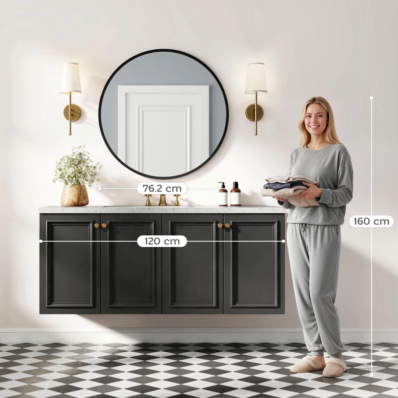 HOMCOM 30" Round Mirror, Bathroom Wall Mirror with Metal Frame, Decorative Vanity Mirror for Living Room, Bedroom, Black