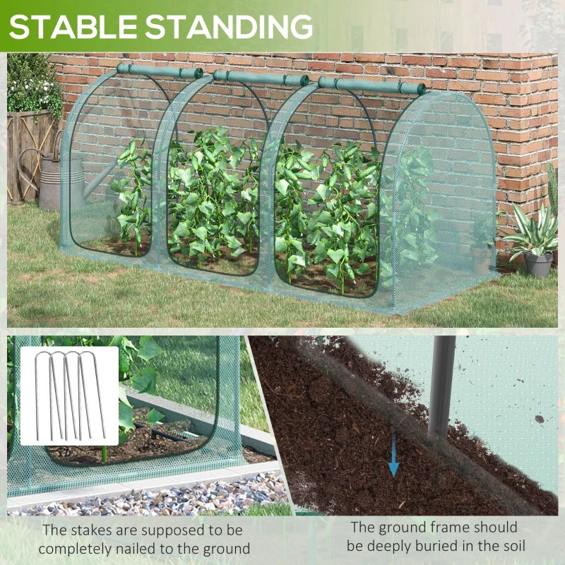 Outsunny 9' x 4' Crop Cage, Garden Plant Protector, with 3 Zippered Doors and 4 Ground Stakes, for Garden, Yard, Lawn, Green