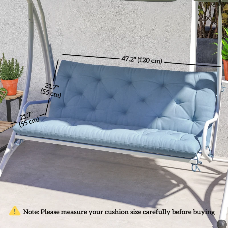 Outsunny 2 Seater Garden Bench Cushion, Soft Thick Outdoor Non-Slip 2 Seater Soft Pad With Backrest for Garden Patio, 47" x 43" x 5", Light Blue