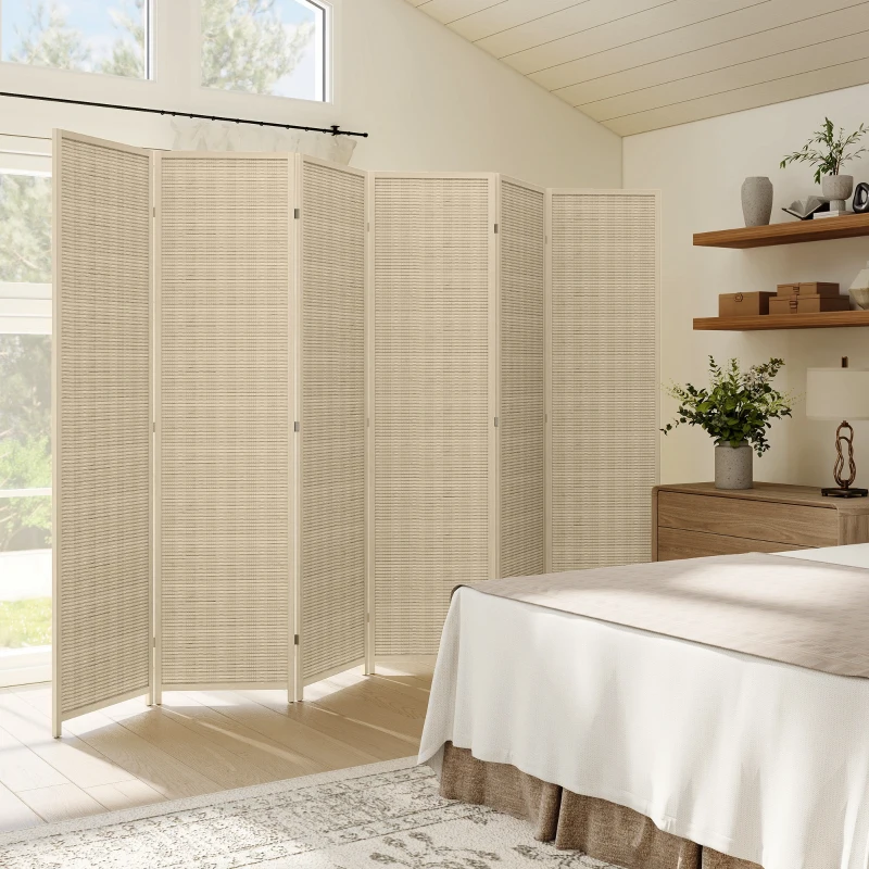 HOMCOM Woven Bamboo Room Divider, 6 Panel Folding Indoor Privacy Screens for Home Office, Natural Wood