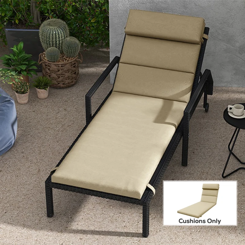 Outsunny Patio Chaise Lounge Chair Cushion Replacement Sun Lounger Pads with Headrest and Ties, Beige