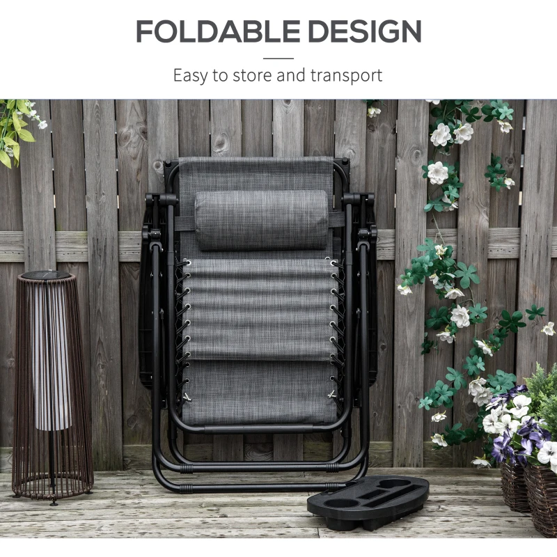 Outsunny Outdoor Zero Gravity Reclining Lounger Chair with Canopy Shade, Side Tray, Cupholder, Light Grey