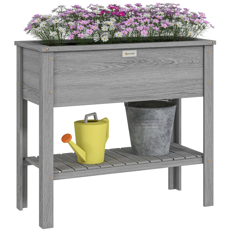 Outsunny Elevated Planter Box with Storage Shelf for Flowers, Vegetables, and Herbs, 36" x 16" x 32", Grey