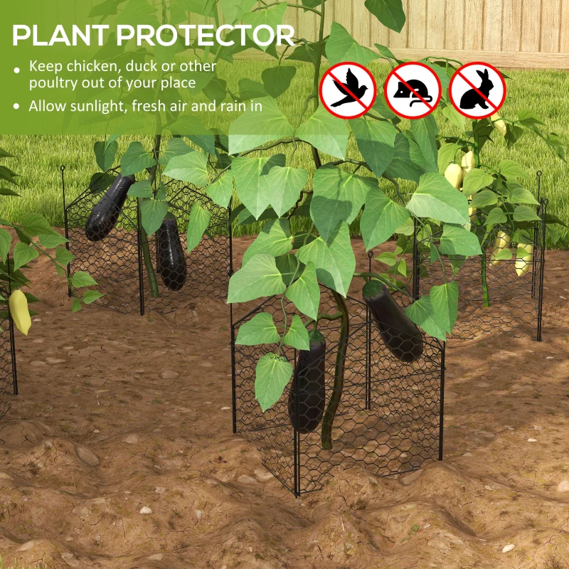 Outsunny 4 Pack Garden Cloches for Plants, 12" x 14" Metal Crop Cage, Plant Cages to Keep Animals Out, Black