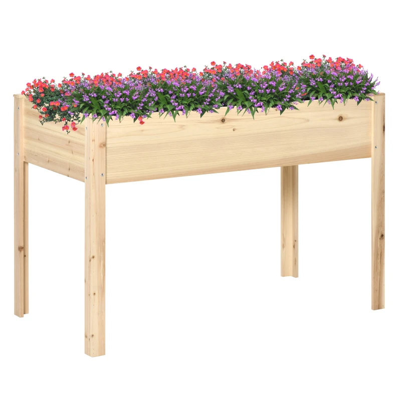 Outsunny 46'' x 24'' Raised Garden Bed, Wooden Elevated Planter Box with Non-Woven Liner for Vegetable, Flower, Herb in Patio, Backyard, Balcony