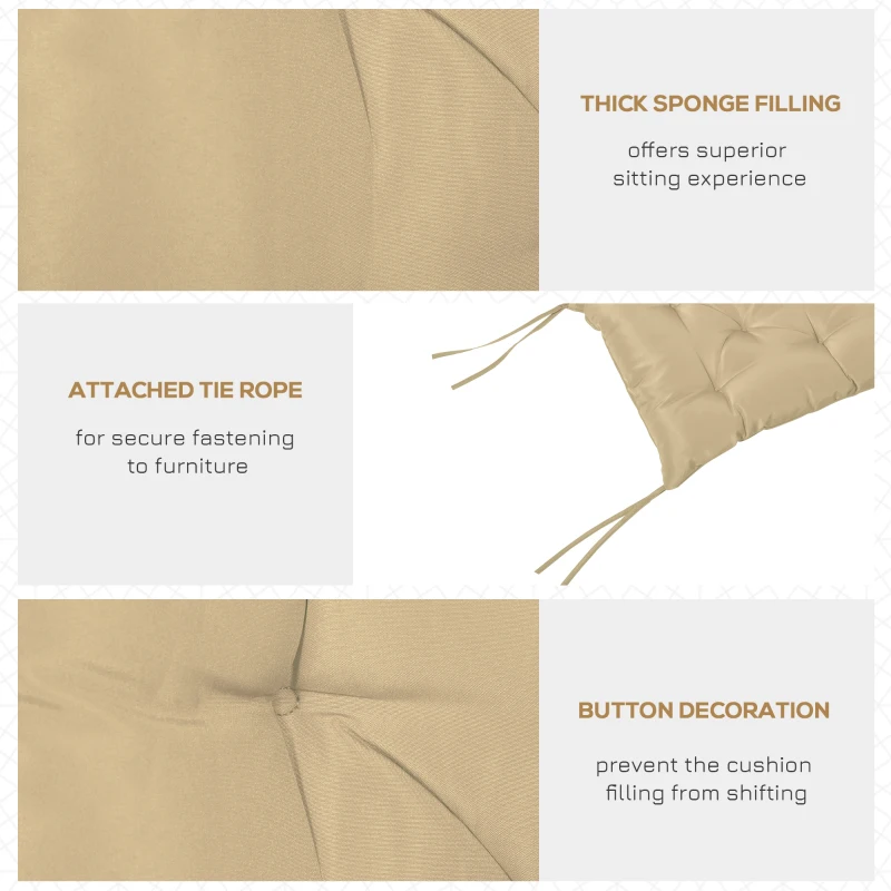 Outsunny 2-Seater Garden Bench Cushion Swing Chair Mat Replacement with Backrest, for Indoor and Outdoor, 39.4"x38.6", Khaki