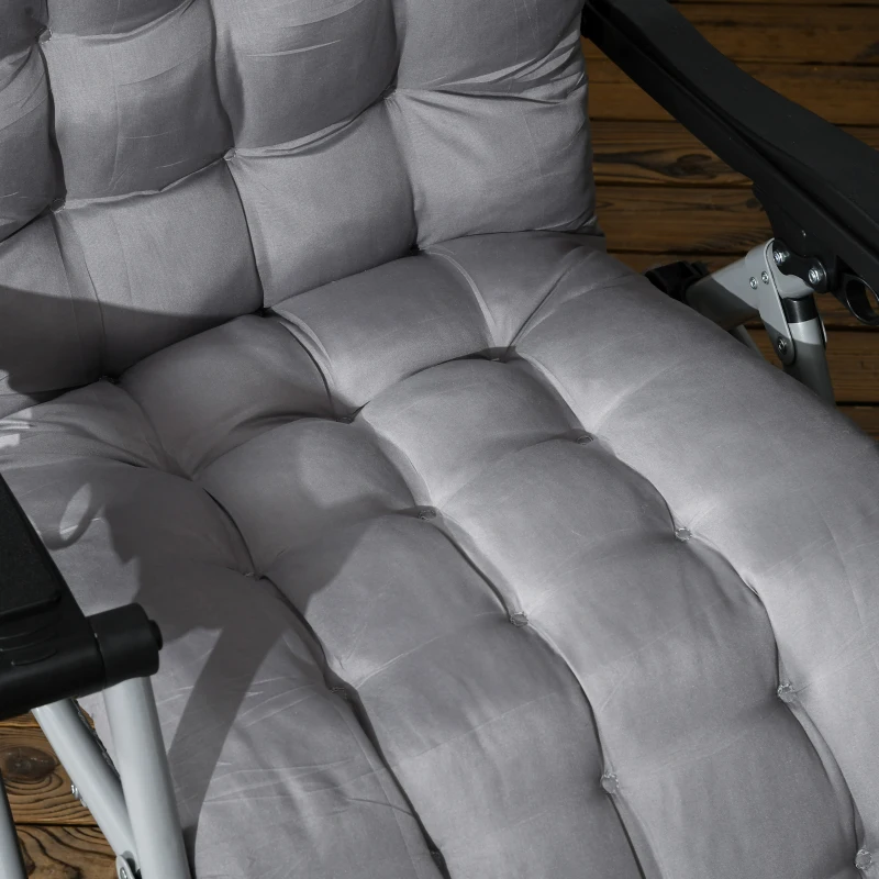 Outsunny Folding Garden Chairs Set of 2, Reclining Zero Gravity Chair, Sun Lounger with Cushion and Headrest, Dark Grey