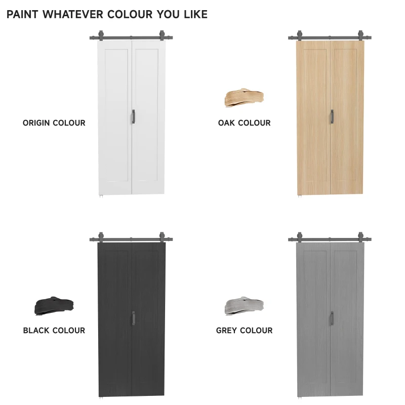 HOMCOM 35" x 83" Sliding Door with 3.6FT Bi-Folding Door, Hardware Kit Included & Handle, DIY Paintable MDF Surface