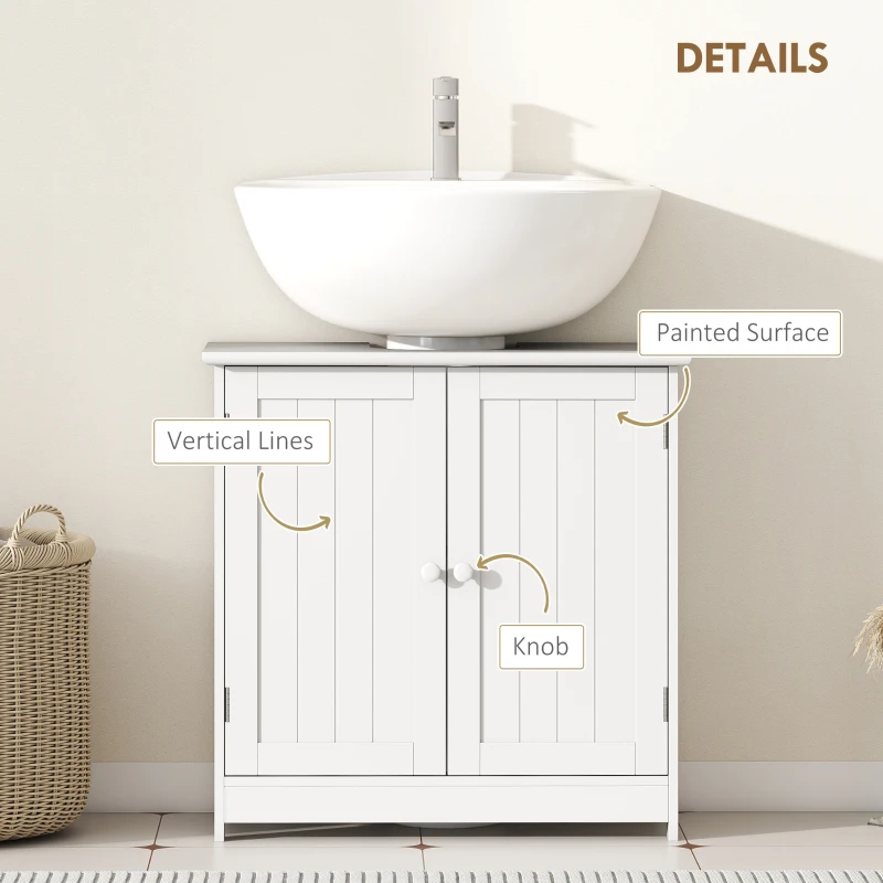 HOMCOM Under Sink Bathroom Cabinet, Pedestal Sink Storage Cabinet with 2 Doors, Shelf and U-Shape, White