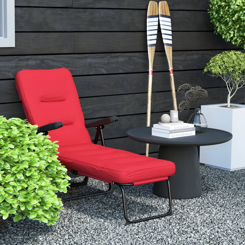 Outsunny Folding Outdoor Lounge Chair with Cushion, Adjustable Backrest, Reclining Patio Garden Chair with Footrest, Wine Red