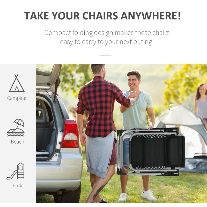 Outsunny Folding Garden Chairs Set of 2, Reclining Zero Gravity Chair, Sun Lounger with Cushion and Headrest, Dark Grey