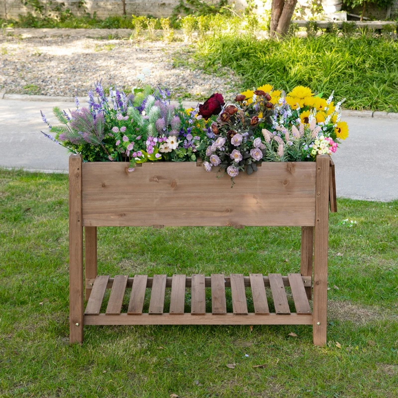 Outsunny Raised Garden Bed with 8 Grids and Storage Shelf, Elevated Planter Box with Legs, for Vegetables Flowers Herbs, Brown