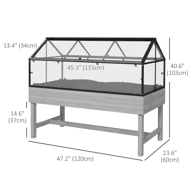 Outsunny Wood Elevated Planter Box with Cold Frame Greenhouse, Raised Garden Bed for Vegetables, Flowers, Herbs, Distressed Grey