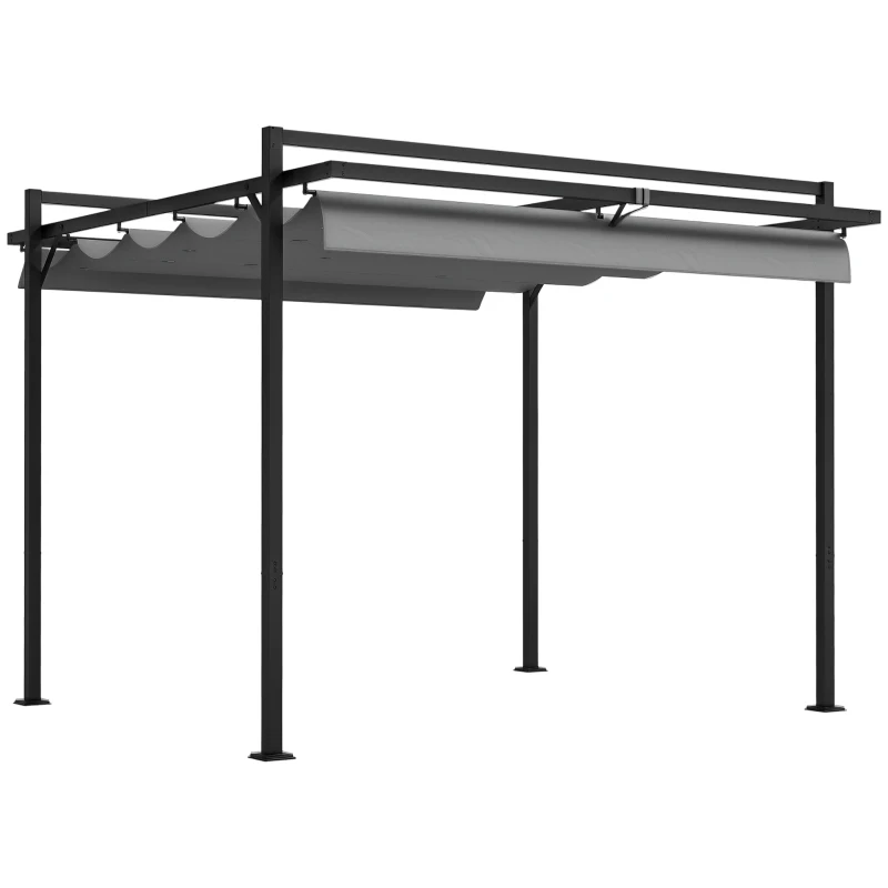 Outsunny 10' x 10' Retractable Pergola, Garden Gazebo Shade Shelter, for Grill, Patio, Deck, Dark Grey