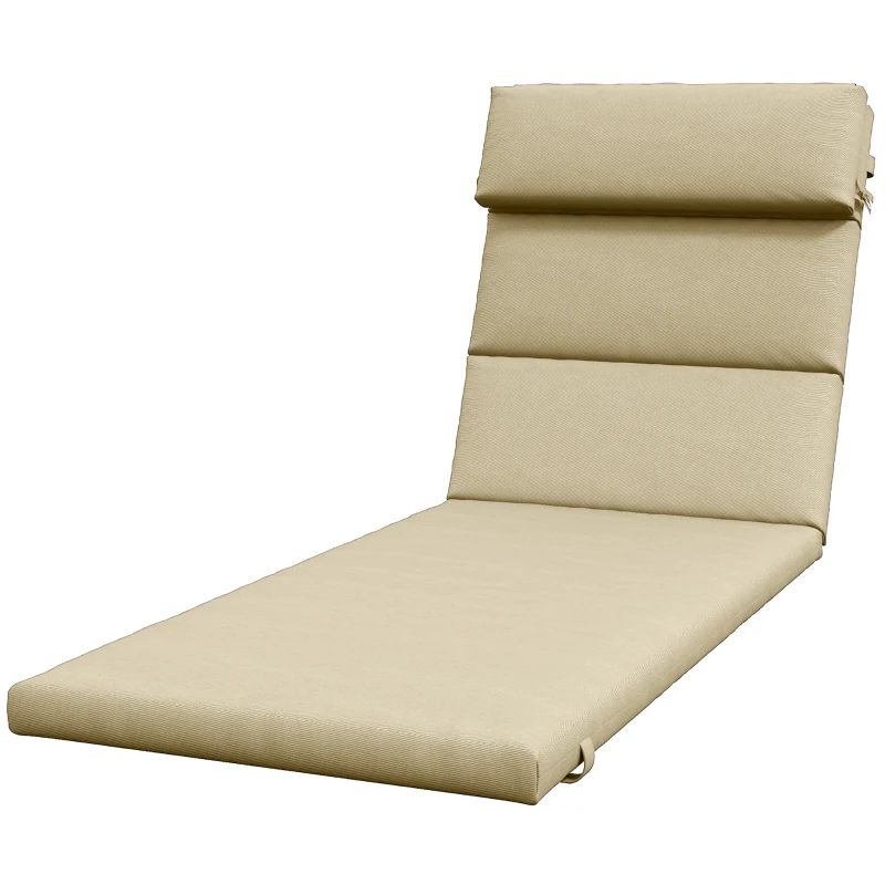 Outsunny Patio Chaise Lounge Chair Cushion Replacement Sun Lounger Pads with Headrest and Ties, Beige