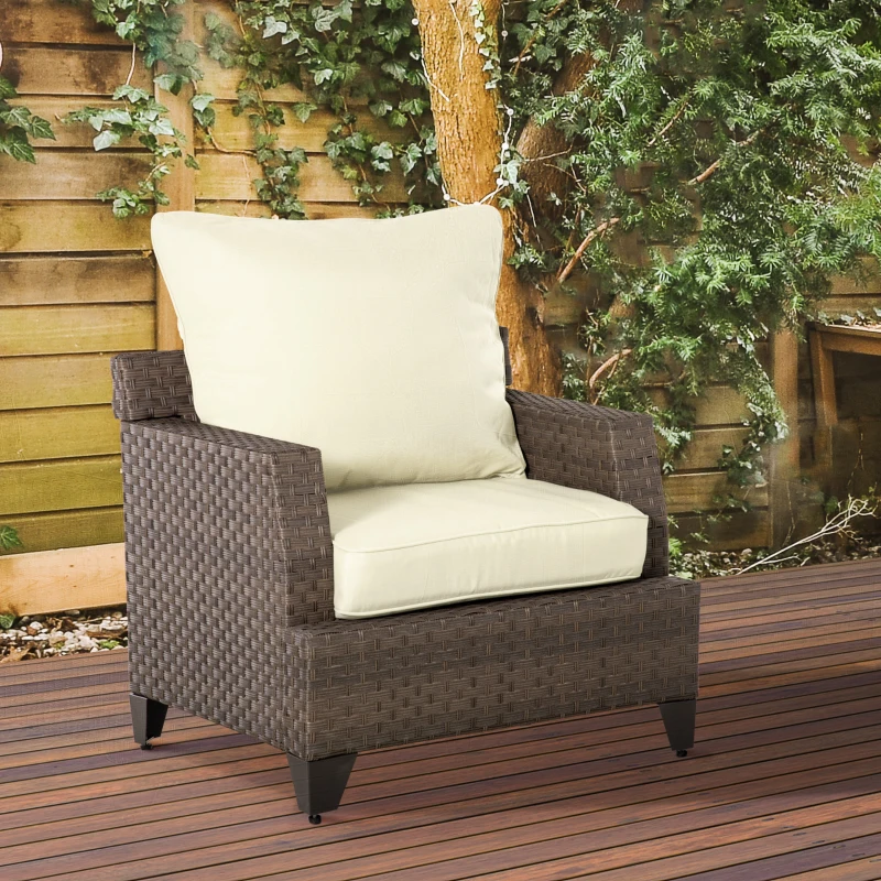 Outsunny Patio Chair Cushions, Thick Deep Seat Outdoor Seat Cushion with Back Cushion, Cream White