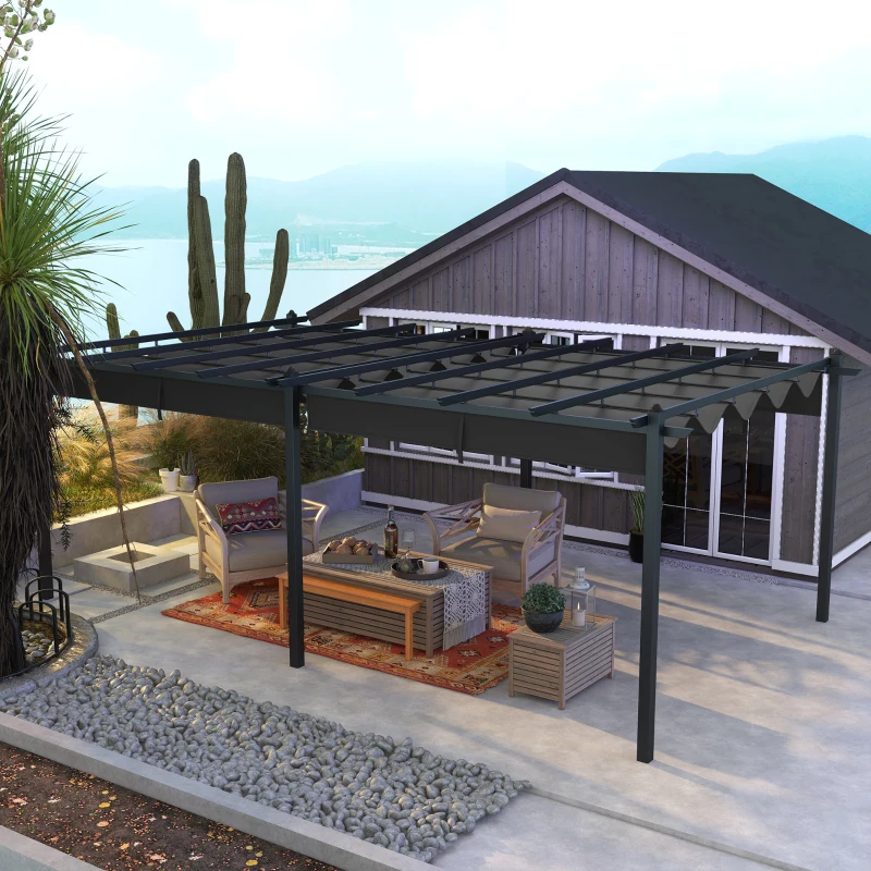 Outsunny 11.7' x 19.6' Retractable Pergola Canopy, Aluminum Pergola for Grill, Patio, Garden, Deck