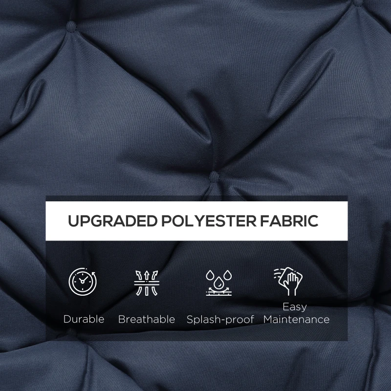 Outsunny Porch Swing Cushion Garden Bench Cushion with Backrest, Non-Slip 3-Seater Soft Pad, Dark Blue