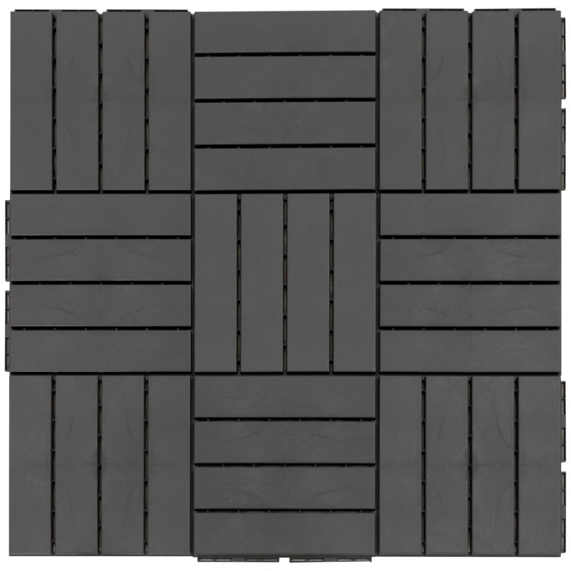 Outsunny 9 Pcs PP Interlocking Composite Deck Tile, 12" x 12" Outdoor Flooring Tiles for Indoor and Outdoor Use, Tools Free Assembly, Black