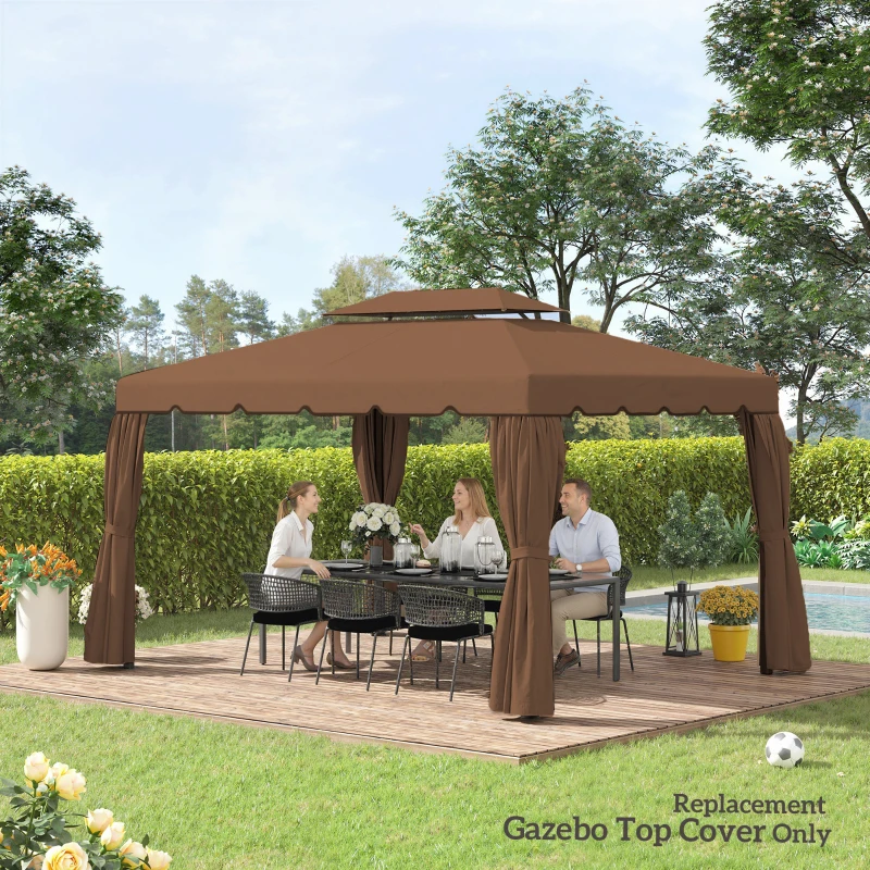 Outsunny 13' x 10' Gazebo Replacement Canopy, Gazebo Top Cover with Double Vented Roof for Garden Patio(TOP ONLY), Coffee