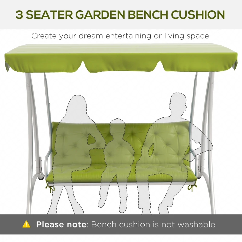Outsunny 3-Seater Outdoor Bench Swing Chair Replacement Cushions for Patio Garden, Light Green