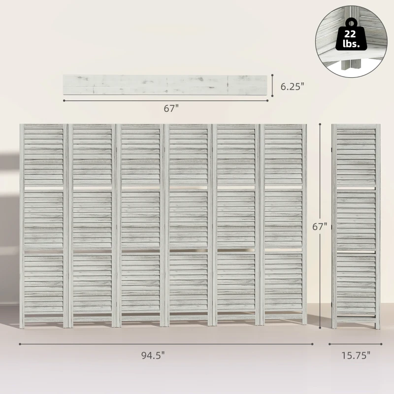 HOMCOM 6 Panel 67" Tall Wood Privacy Screen Room Divider with 3 Shelves and Folding Storage for Bedroom, White