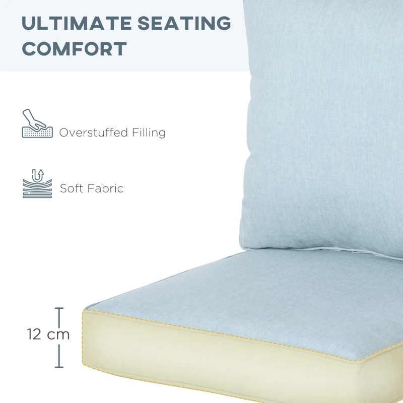 Outsunny Patio Chair Cushions, Thick Deep Seat Outdoor Seat Cushion with Back Cushion, Light Blue