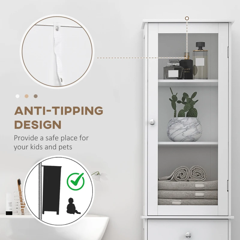 kleankin Tall Bathroom Cabinet, Bathroom Storage Cabinet with Drawers, 2 Doors and Adjustable Shelves, White