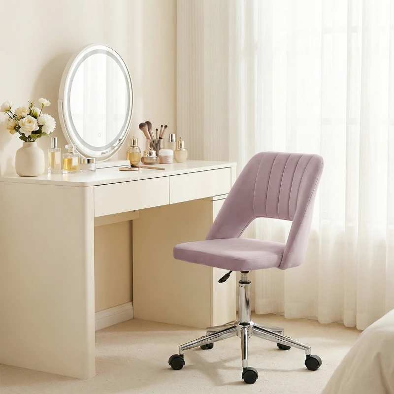Vinsetto Mid Back Office Chair Velvet Fabric Swivel Scallop Shape Computer Desk Chair, Pink