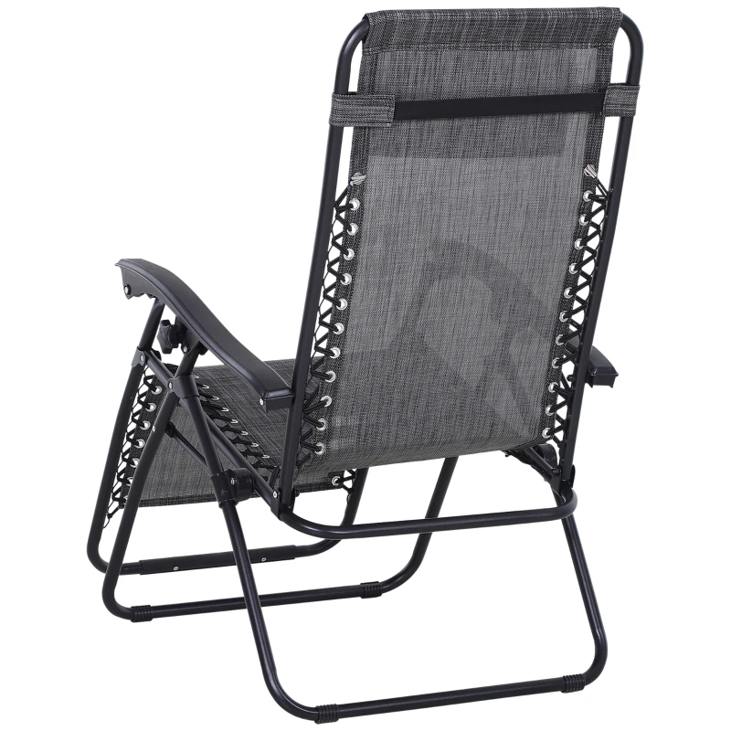 Outsunny Zero Gravity Chair Set of 2 Patio Chair with Side Table Cupholders and Pillows for Pool, Backyard, Lawn, Dark Grey