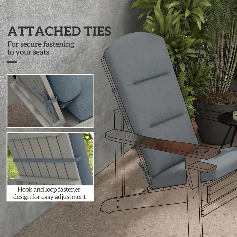 Outsunny Patio Chair Cushion for Adirondack Chairs Replacement Cushion with Back and Ties, Dark Grey