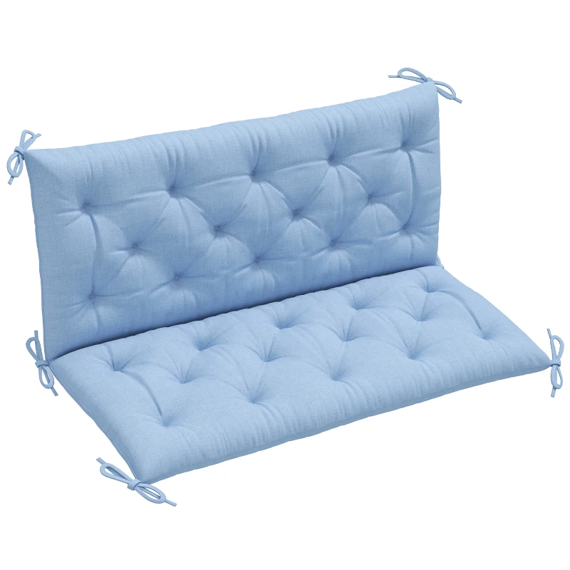 Outsunny 2 Seater Garden Bench Cushion, Soft Thick Outdoor Non-Slip 2 Seater Soft Pad With Backrest for Garden Patio, 47" x 43" x 5", Light Blue