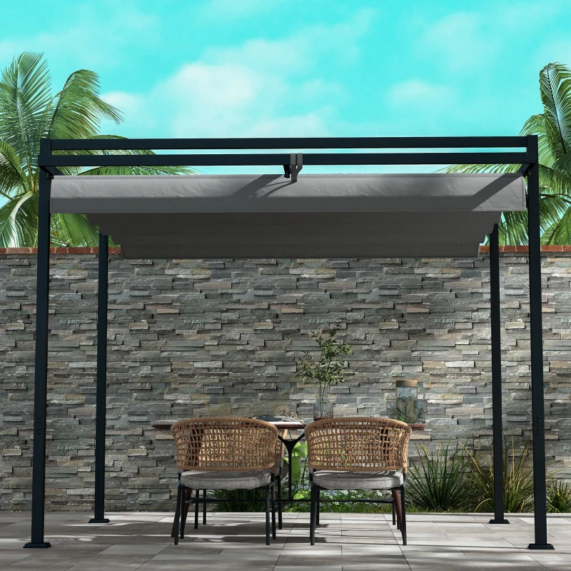Outsunny 10' x 10' Retractable Pergola, Garden Gazebo Shade Shelter, for Grill, Patio, Deck, Dark Grey