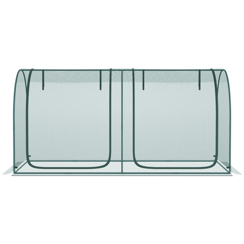 Outsunny 8' x 3' Crop Cage, Garden Plant Protector, with 3 Zippered Doors and 6 Ground Stakes, for Garden, Yard, Lawn Dark Green