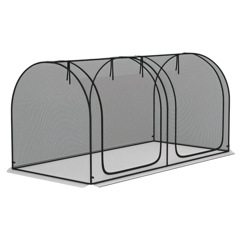 Outsunny 8' x 4' Crop Cage, Garden Plant Protector, with 2 Zippered Doors and 6 Ground Stakes, for Garden, Yard, Lawn, Black