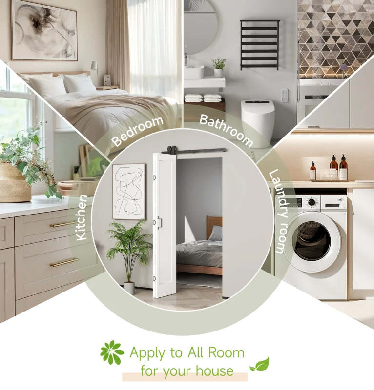 HOMCOM 35" x 83" Sliding Door with 3.6FT Bi-Folding Door, Hardware Kit Included & Handle, DIY Paintable MDF Surface