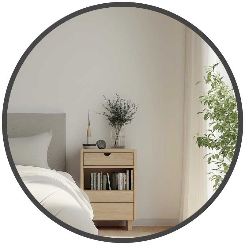 HOMCOM 30" Round Mirror, Bathroom Wall Mirror with Metal Frame, Decorative Vanity Mirror for Living Room, Bedroom, Black