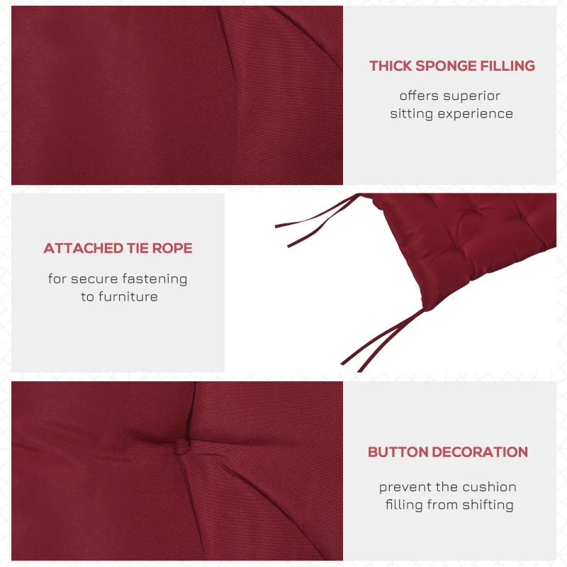 Outsunny Porch Swing Cushion Garden Bench Cushion with Backrest, Non-Slip 2-seater Soft Pad, Swing Chair Mat Replacement for Indoor and Outdoor, 39.4" x 38.6", Wine Red