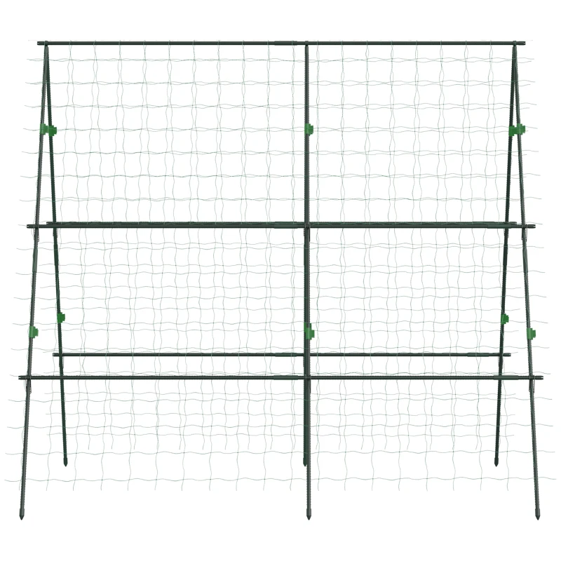 Outsunny 71" x 71" Metal Cucumber Trellis with Netting for Climbing Plants Vegetables, A Frame Tomato Plant Support Tomato Trellis for Vegetable Garden, Patio, Balcony, Green