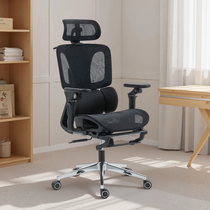 HOMCOM Ergonomic Office Chair, Mesh Computer Chair with High Back, Lumbar Support, 6D Armrests, Headrest, Footrest, Black
