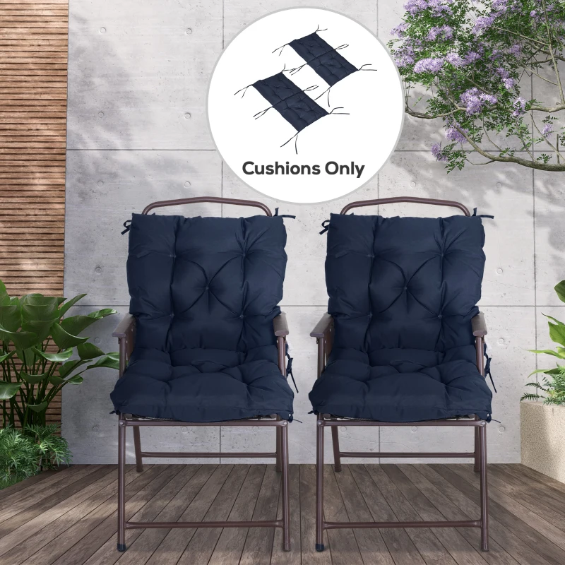 Outsunny Patio Chair Cushions Set of 2, 39" x 20" x 3" Outdoor Tufted Cushion Set with Ties for Indoor Outdoor Garden Furniture, Dark Blue