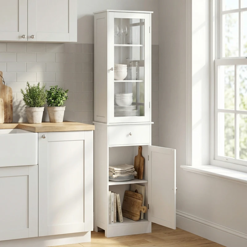 kleankin Tall Bathroom Cabinet, Bathroom Storage Cabinet with Drawers, 2 Doors and Adjustable Shelves, White