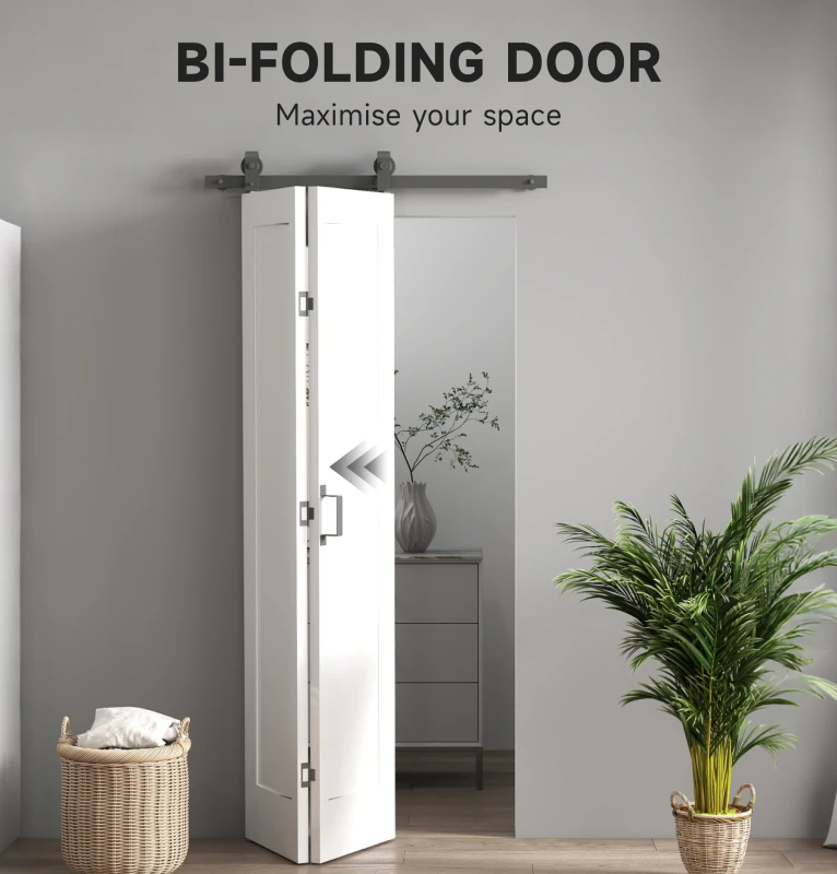 HOMCOM 35" x 83" Sliding Door with 3.6FT Bi-Folding Door, Hardware Kit Included & Handle, DIY Paintable MDF Surface