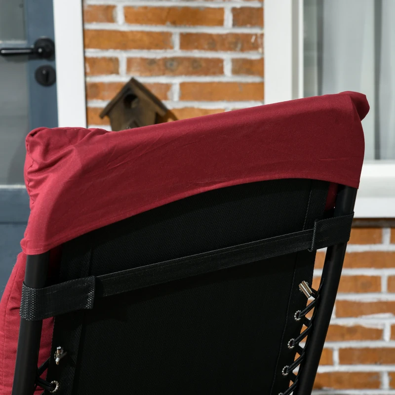 Outsunny Folding Garden Chairs Set of 2, Reclining Zero Gravity Chair, Sun Lounger with Cushion and Headrest, Wine Red