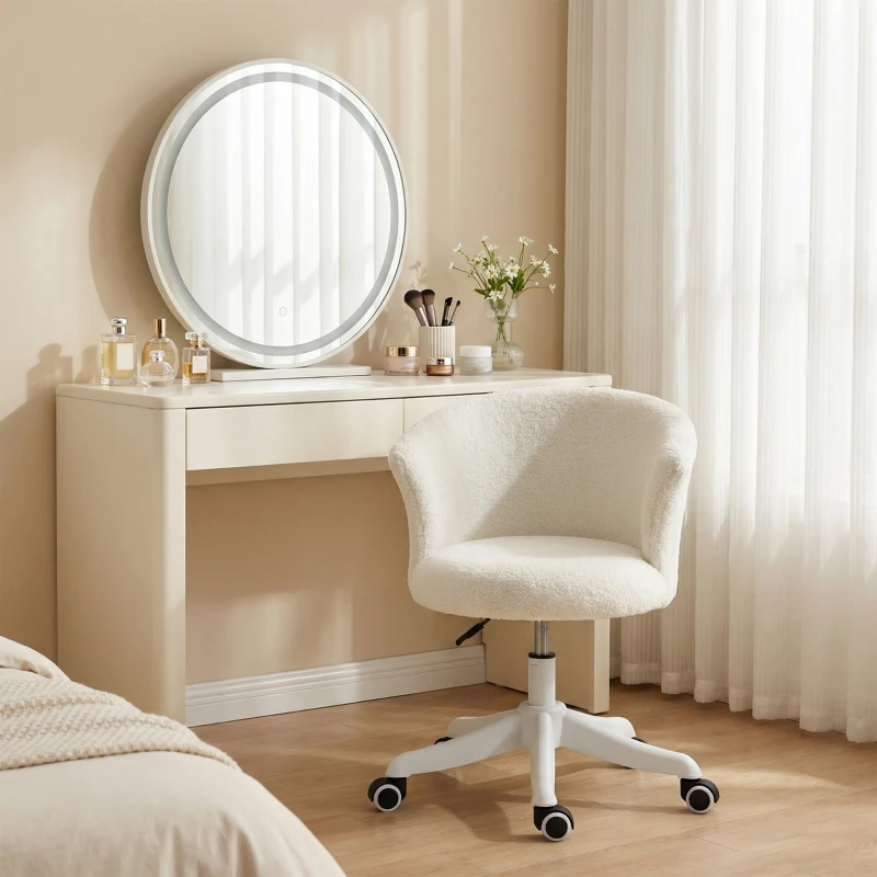 Vinsetto Armless Office Chair, Fluffy Computer Desk Chair with Adjustable Height, Swivel Wheels, Mid Back, White