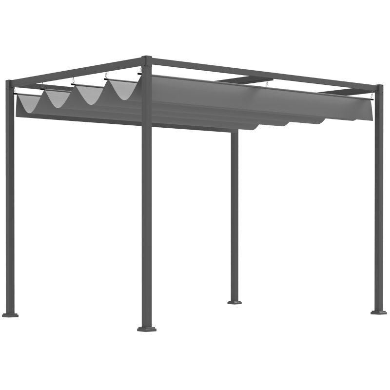 Outsunny 10x7ft Pergola with Retractable Roof Outdoor Patio Sun Shelter Garden Grape Tent Water-resistant Yard Shade Grey