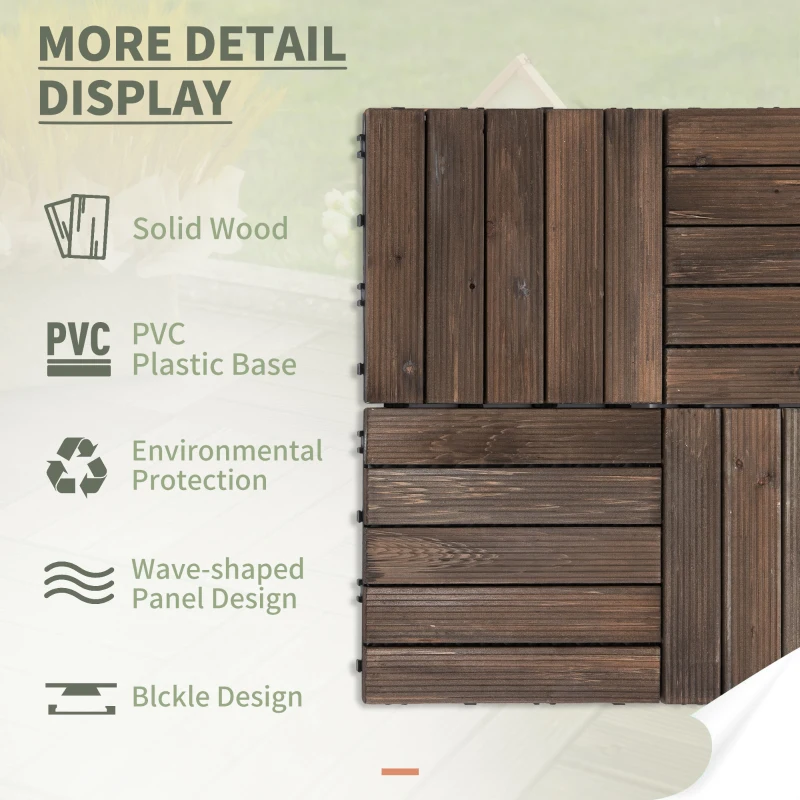 Outsunny 27 Pcs Wood Interlocking Deck Tiles, 12 x 12in Outdoor Flooring Tiles for Indoor and Outdoor Use, Tools Free Assembly, Black