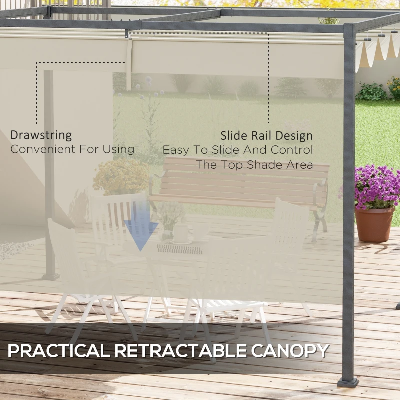 Outsunny 10' x 7' Patio Pergola with Retractable Canopy, Outdoor Sun Shelter, Yard Shade, Cream White